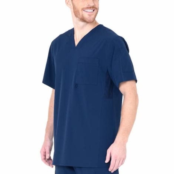 Men's V-Neck Scrub Top, Navy, Small - Picture 3 of 7